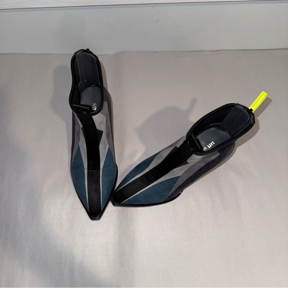 Colorblock Mid-Heel Ankle Boots in Teal, Gray and Black - Picture 2 of 11